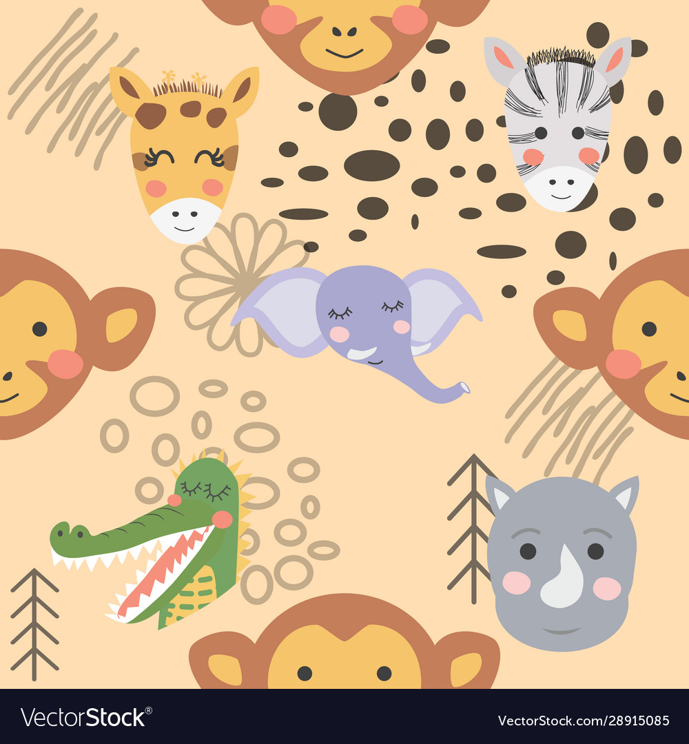 Cartoon cute animal tribal faces boho Royalty Free Vector