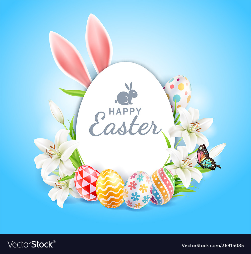 Happy easter day easter eggs with lilies Vector Image