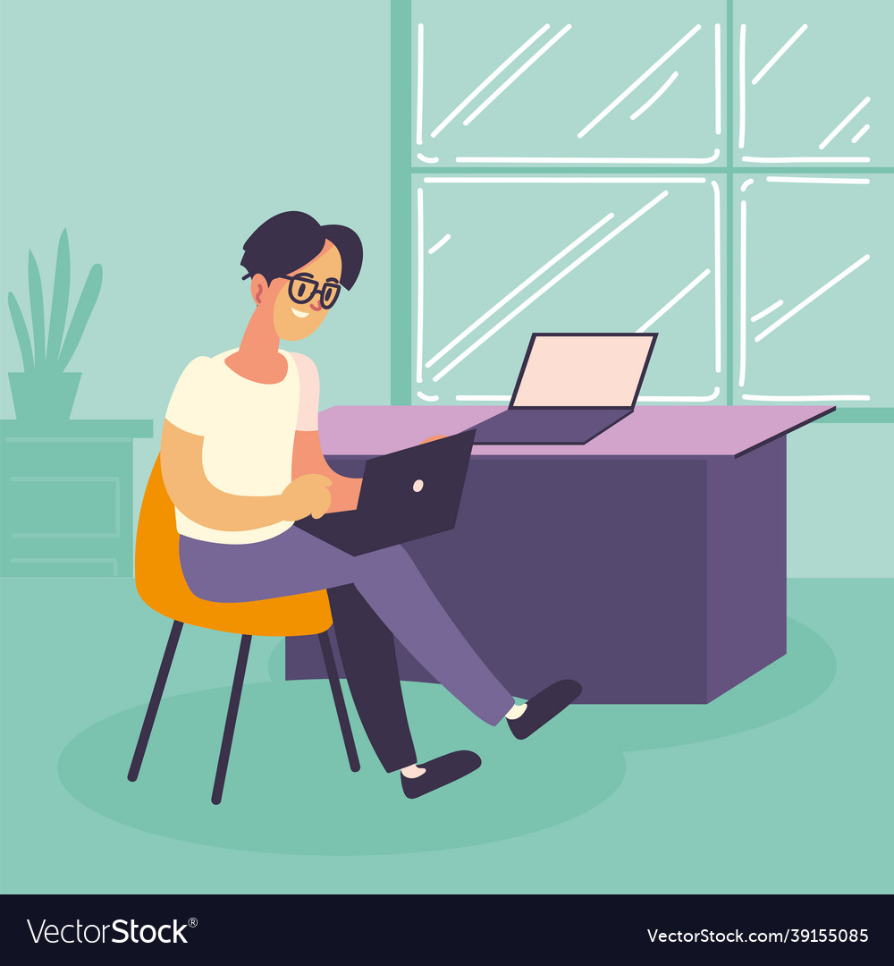 Man freelance with laptop Royalty Free Vector Image