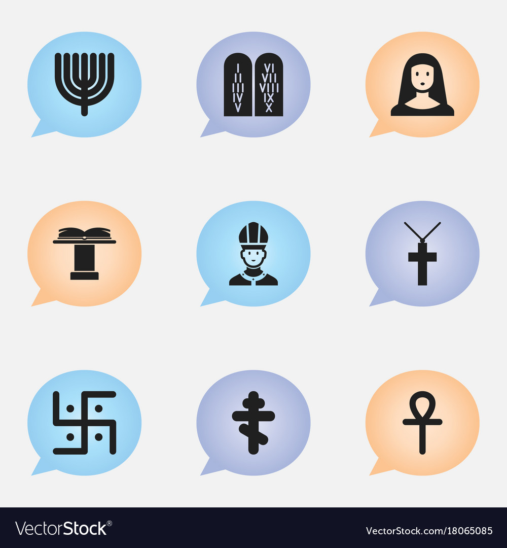 Set of 9 editable religion icons includes symbols