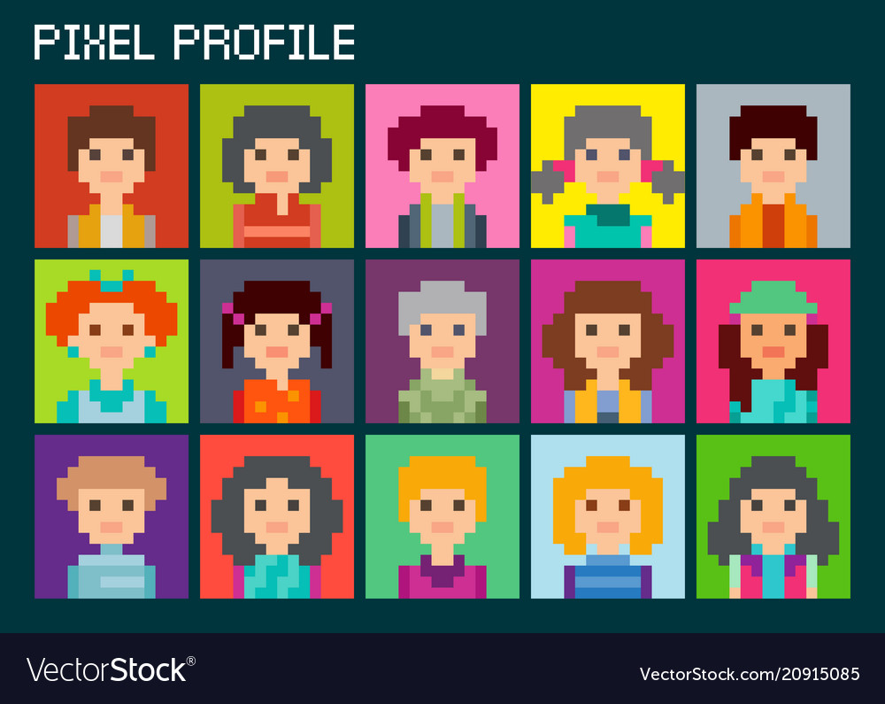 Square pixel avatars set