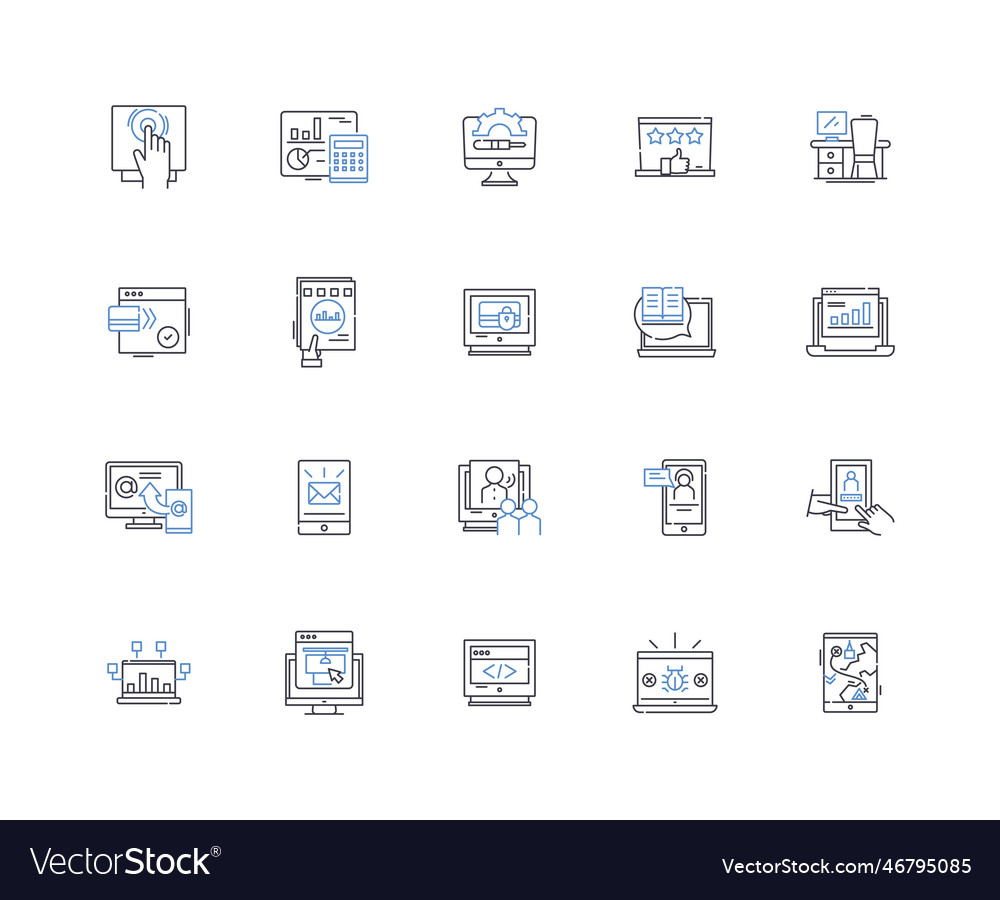 Work software line icons collection productivity vector image Work software line icons collection productivity
