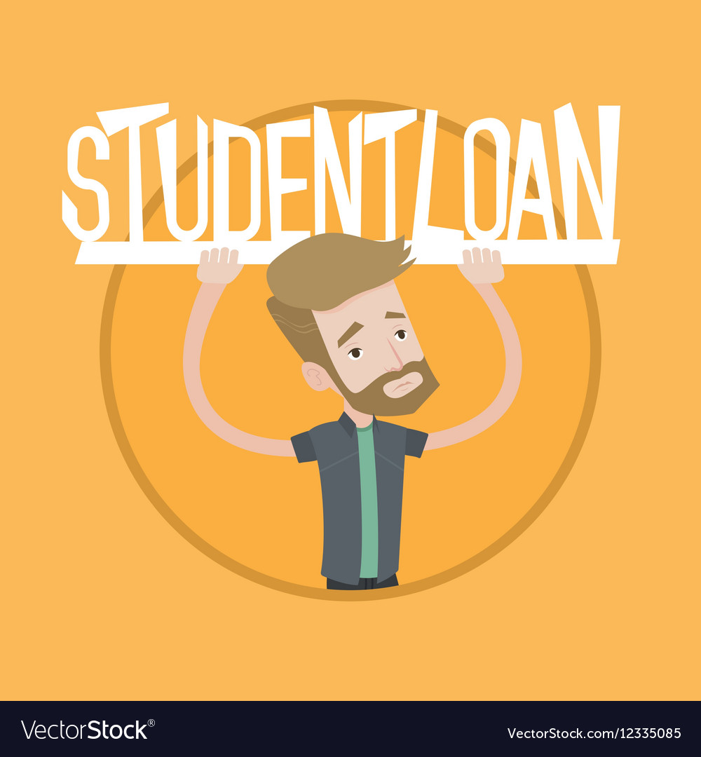 Young man holding sign of student loan