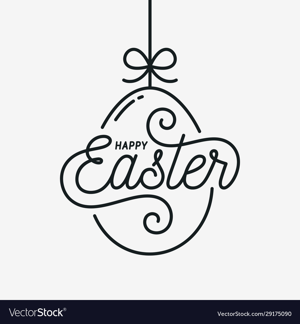 Easter egg card happy linear egg on white vector image Easter egg card happy linear egg on white