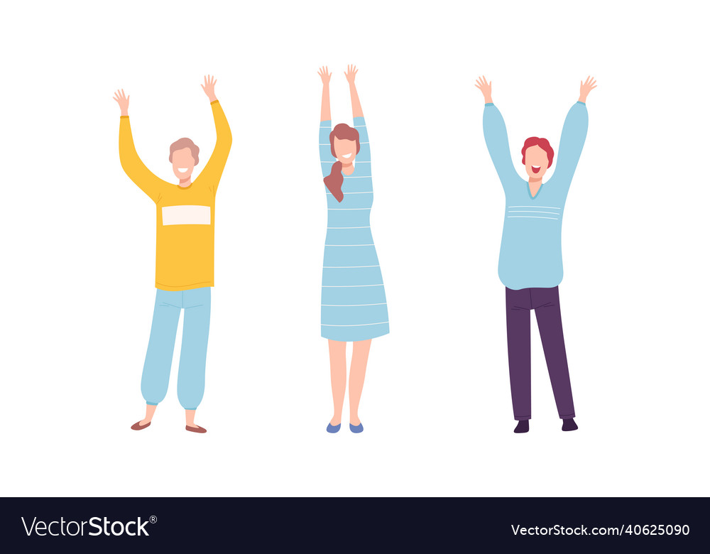 Excited man and woman with raised up hands Vector Image