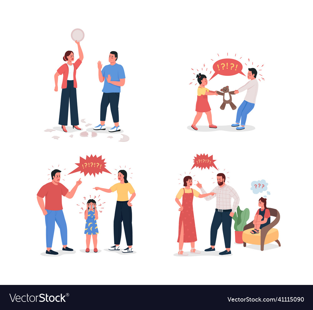 Family fighting flat color detailed character set Vector Image