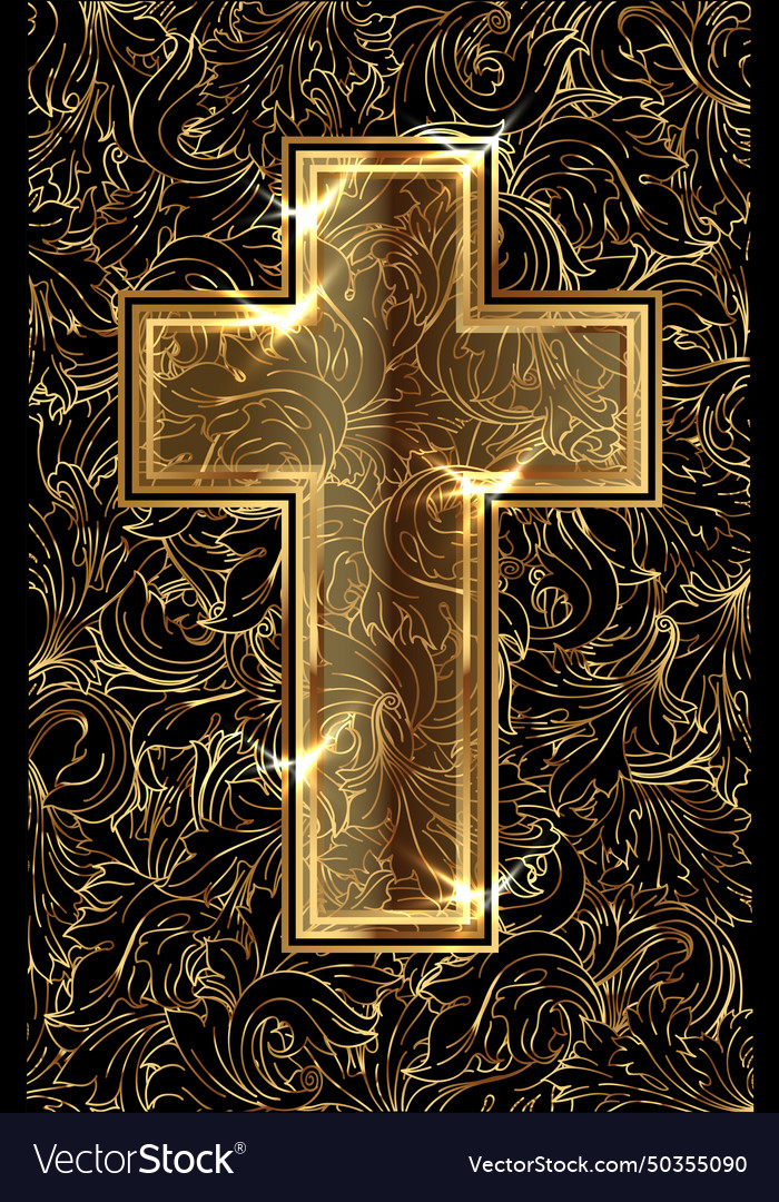 Golden easter cross invitation card illus Vector Image