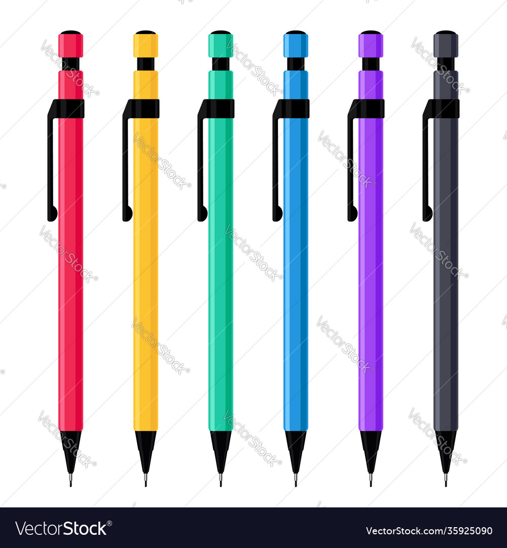 Mechanical pencils in colorful plastic cases set Vector Image