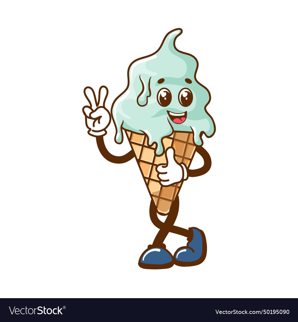 Retro mascot ice cream in cartoon style funny