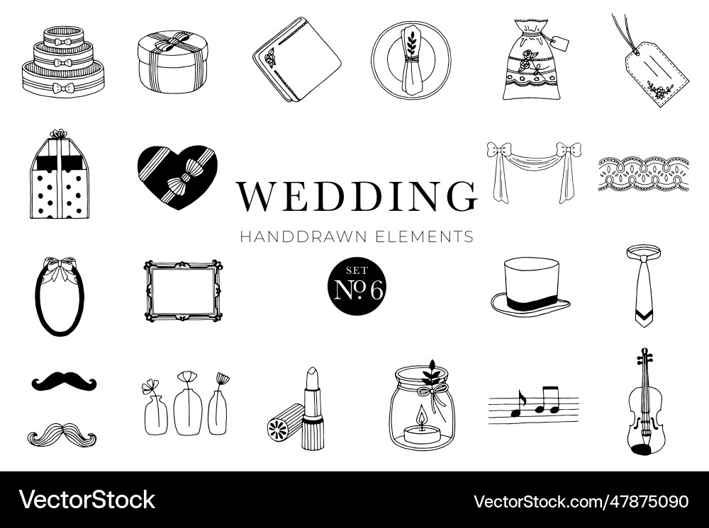 Wedding handdrawn elements set Royalty Free Vector Image