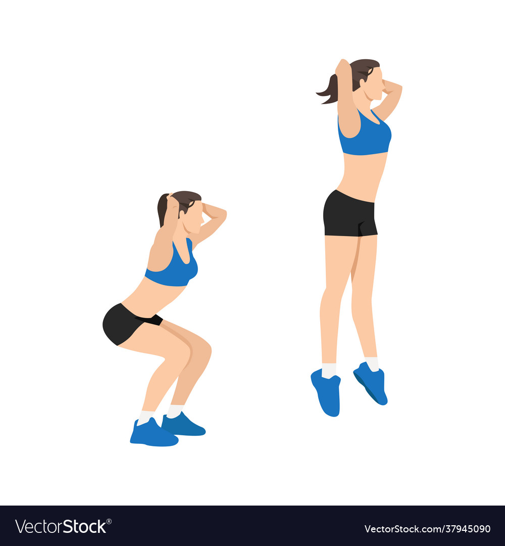 Woman doing jump squats exercise flat Royalty Free Vector