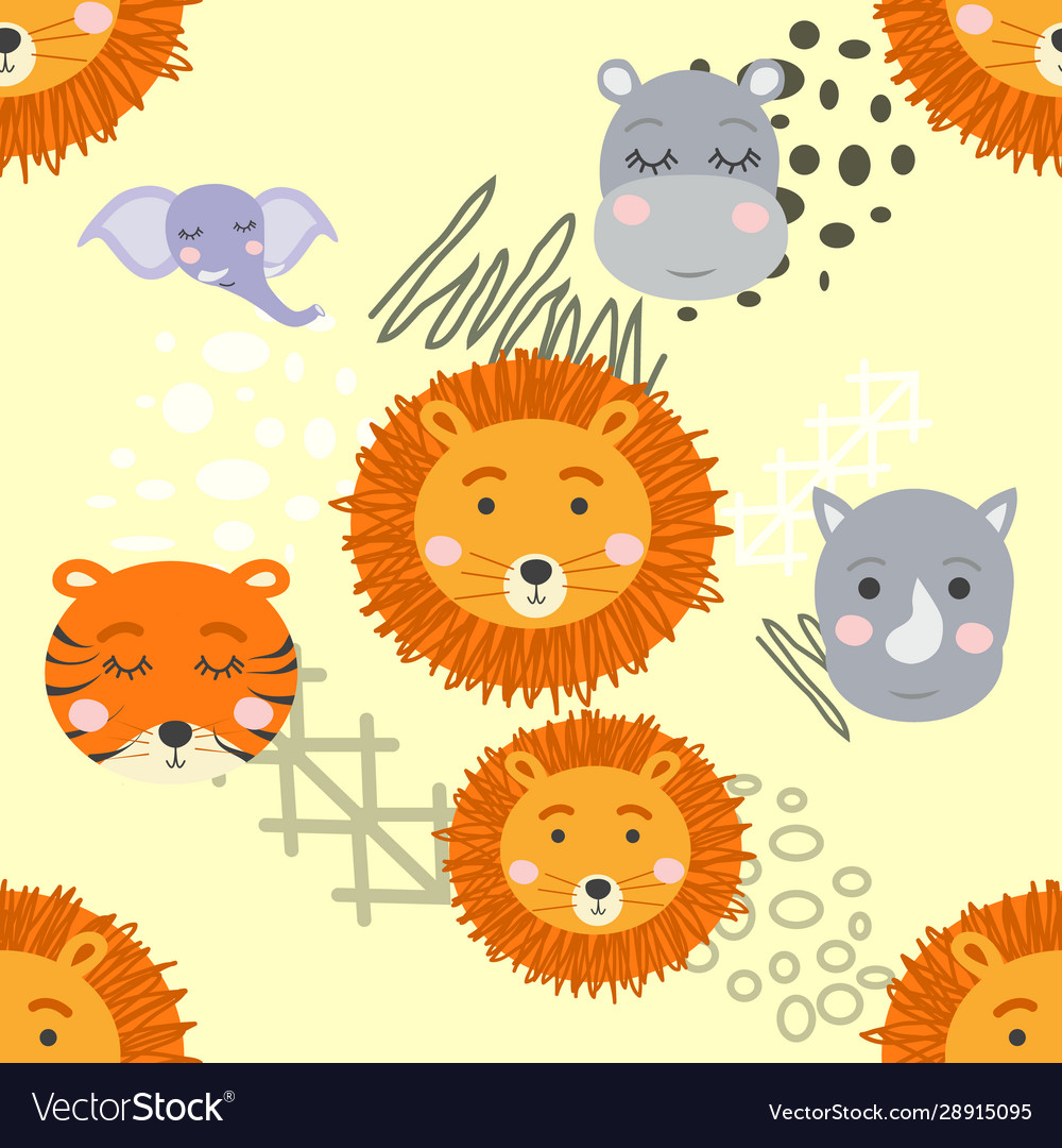 Cartoon cute animal tribal faces boho