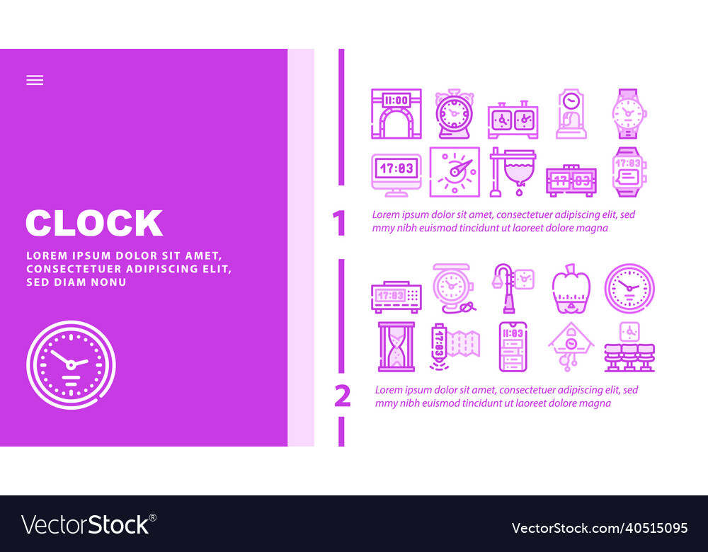Clock and watch time equipment landing header Vector Image