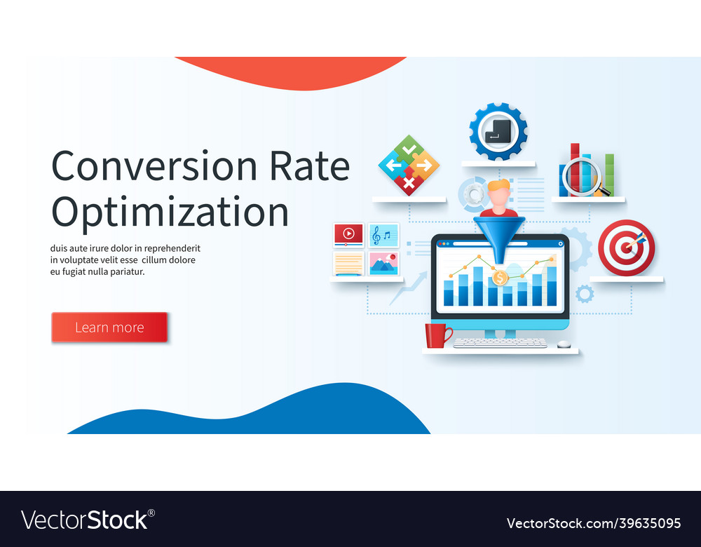 Conversion rate optimization concept in 3d style Vector Image