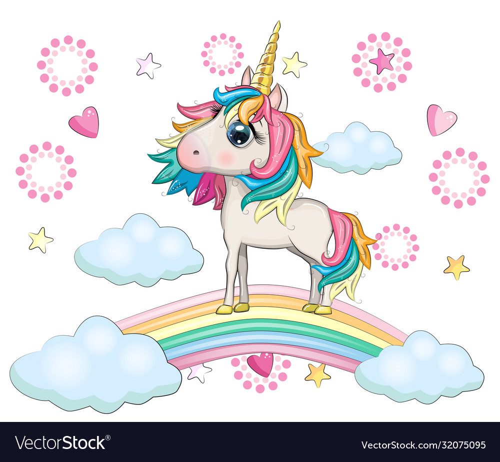 Cute magical unicorn and rainbow Royalty Free Vector Image