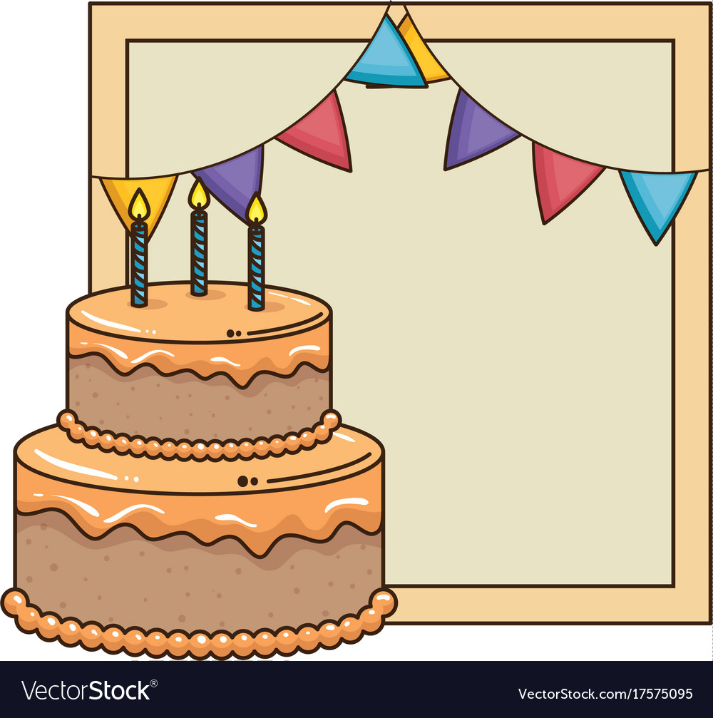 Delicious cake with candle and garlands Royalty Free Vector