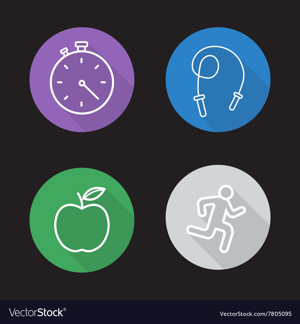 Diet and exercise flat linear icons set Royalty Free Vector