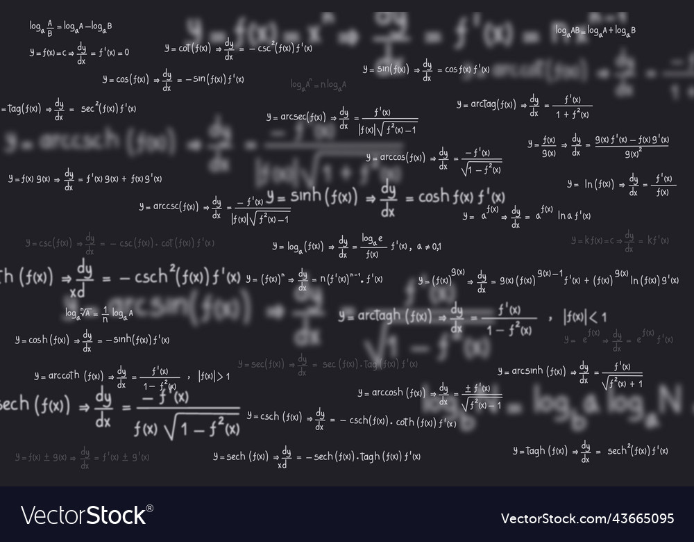 Equations and formulas of logarithms derivatives vector image Equations and formulas of logarithms derivatives