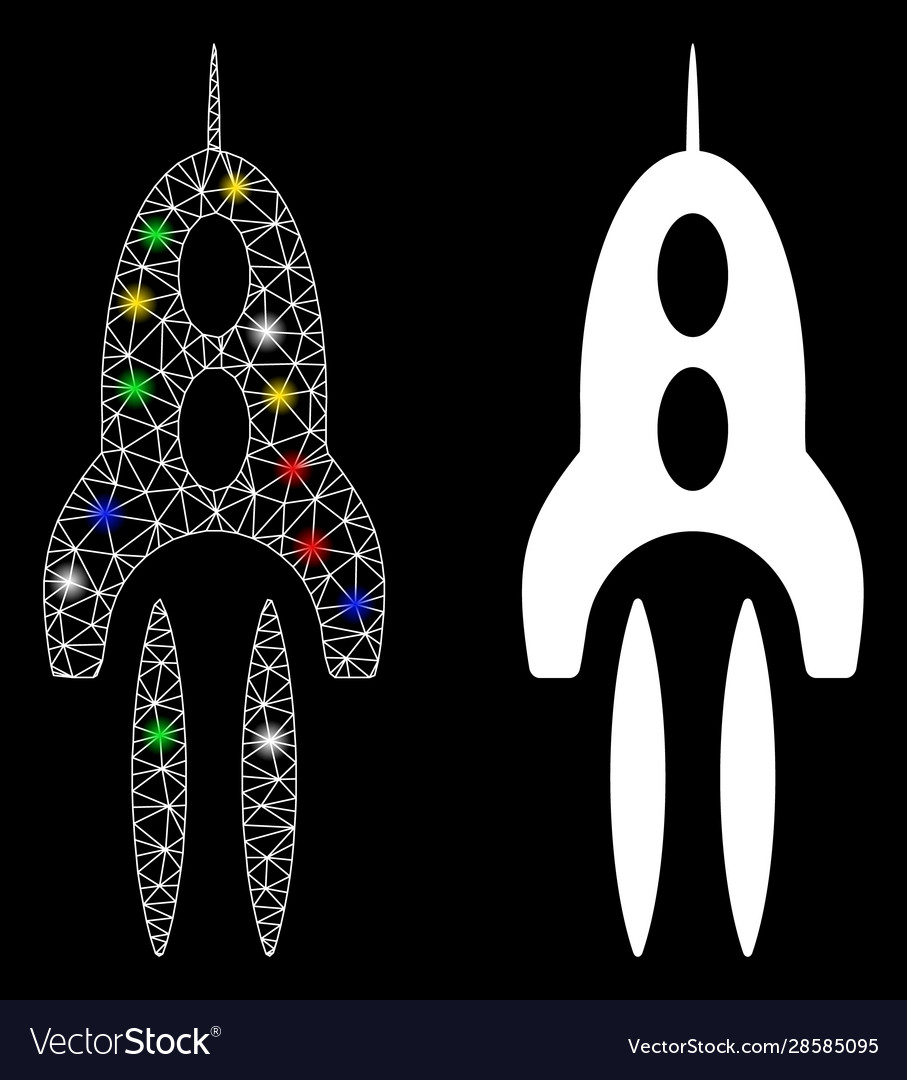 Flare mesh wire frame space rocket icon with vector image Flare mesh wire frame space rocket icon with