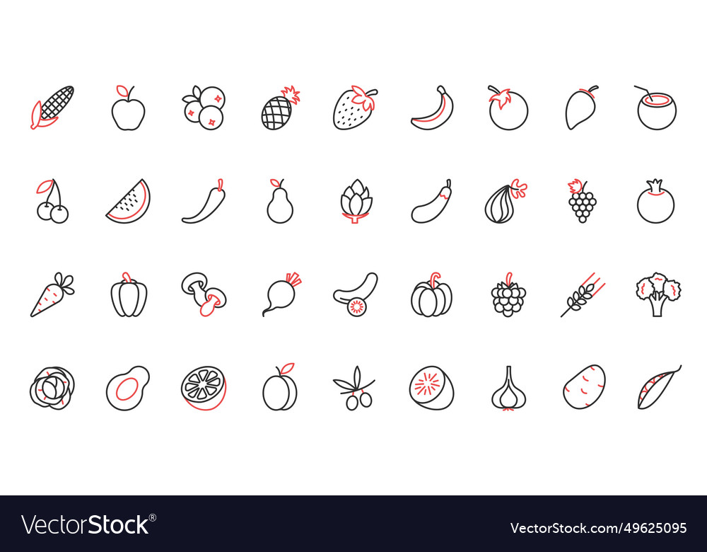 Fruit and vegetable red black thin line icons set Vector Image