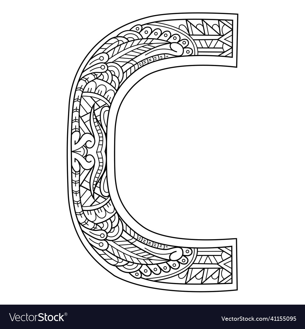 Hand drawn of alphabet letter c in entangle style