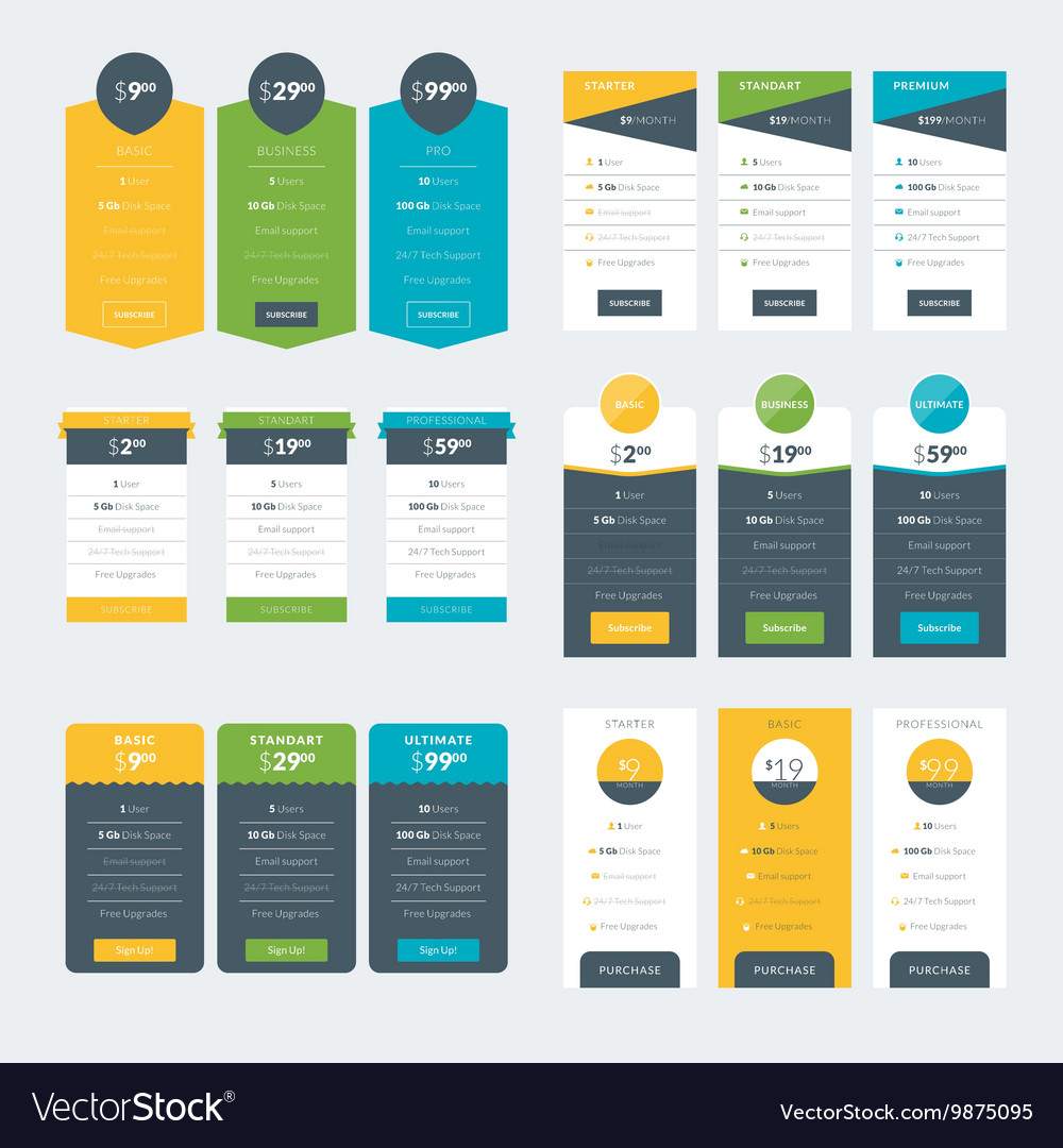 Pricing Table Templates - Flat Style