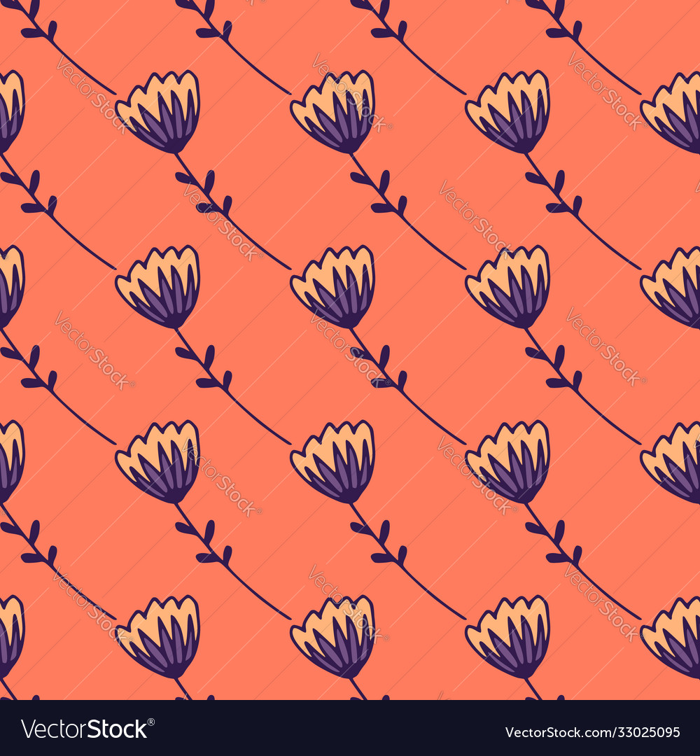 Simple stylized seamless pattern with tulip