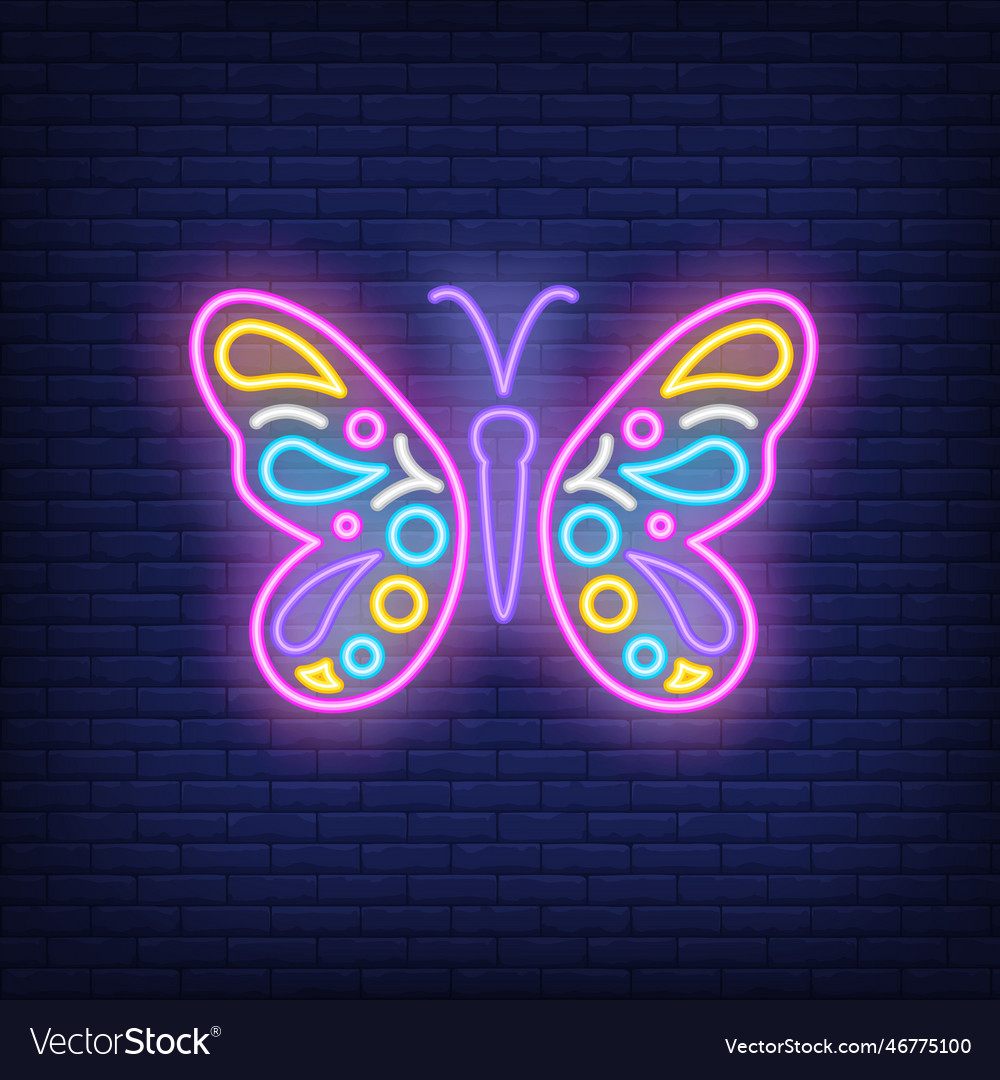 Beautiful butterfly neon sign Royalty Free Vector Image