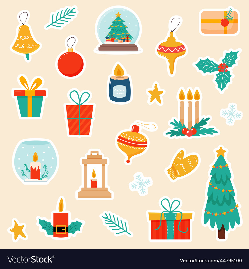 Christmas stickers for gift decor vector image Christmas stickers for gift decor