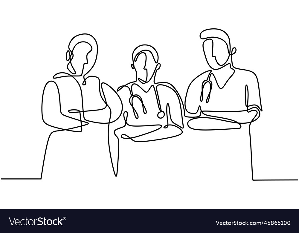 Continuous one line drawing of team of doctors Vector Image