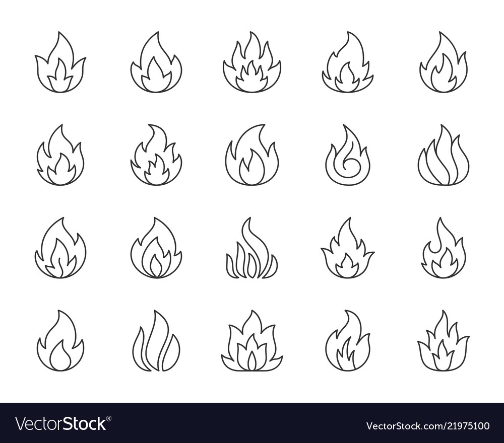 Fire simple black line icons set Royalty Free Vector Image