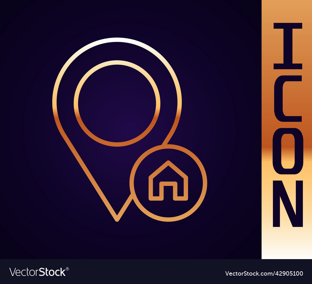 Gold line map pointer with house icon isolated vector image Gold line map pointer with house icon isolated