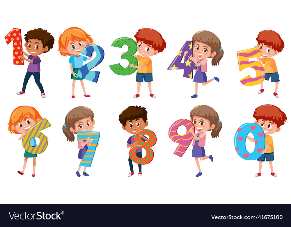 Set of different children holding the numbers Vector Image