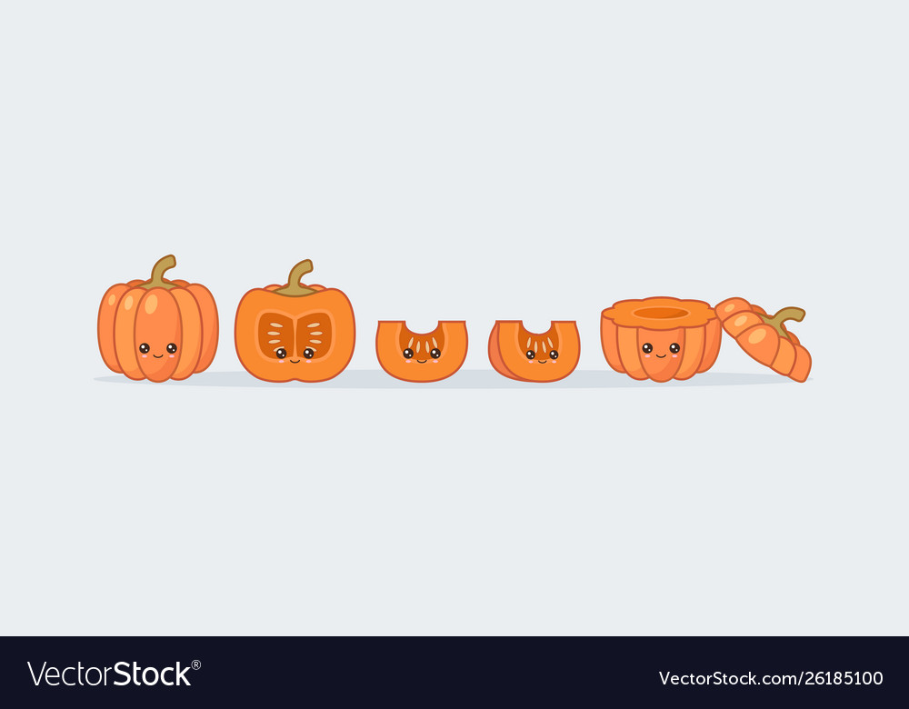 Set pumpkin cute kawaii smiling food