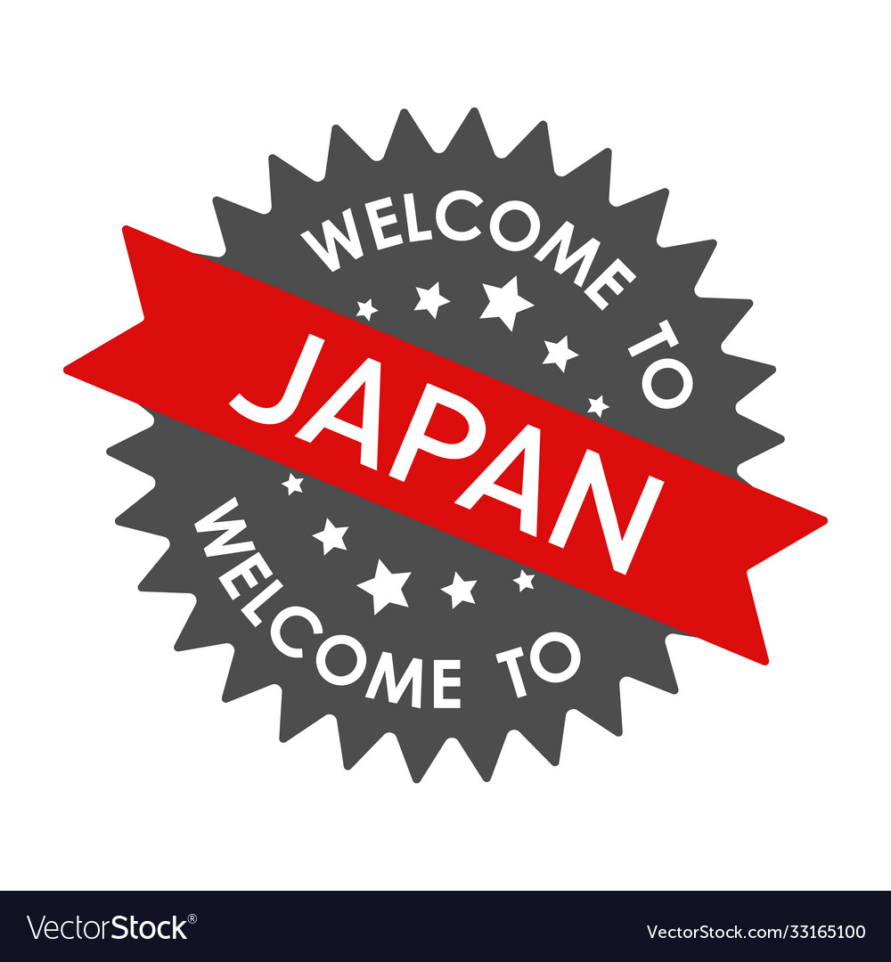 Welcome to japan round label with red ribbon