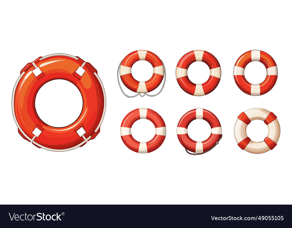 Cartoon lifebuoy set rot und weiß lifebuoys