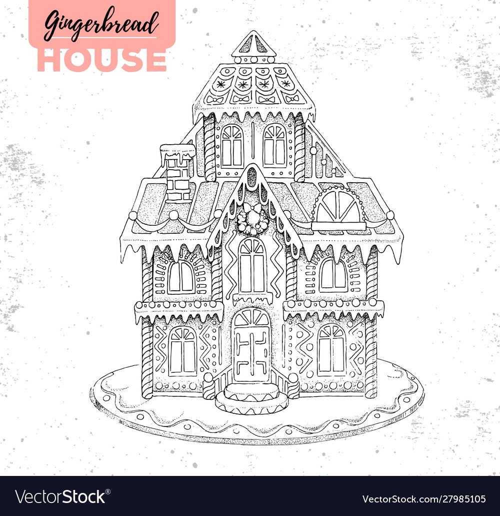 Hand drawing christmas gingerbread house Vector Image