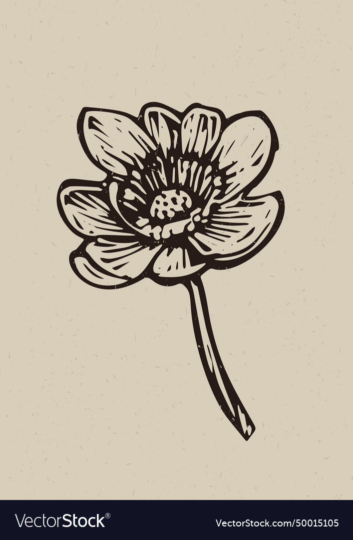 Handmade linocut flower motif clipart