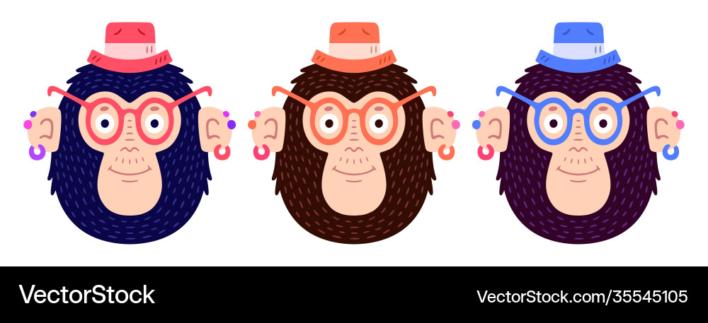 Monkey face cartoon flat Royalty Free Vector Image