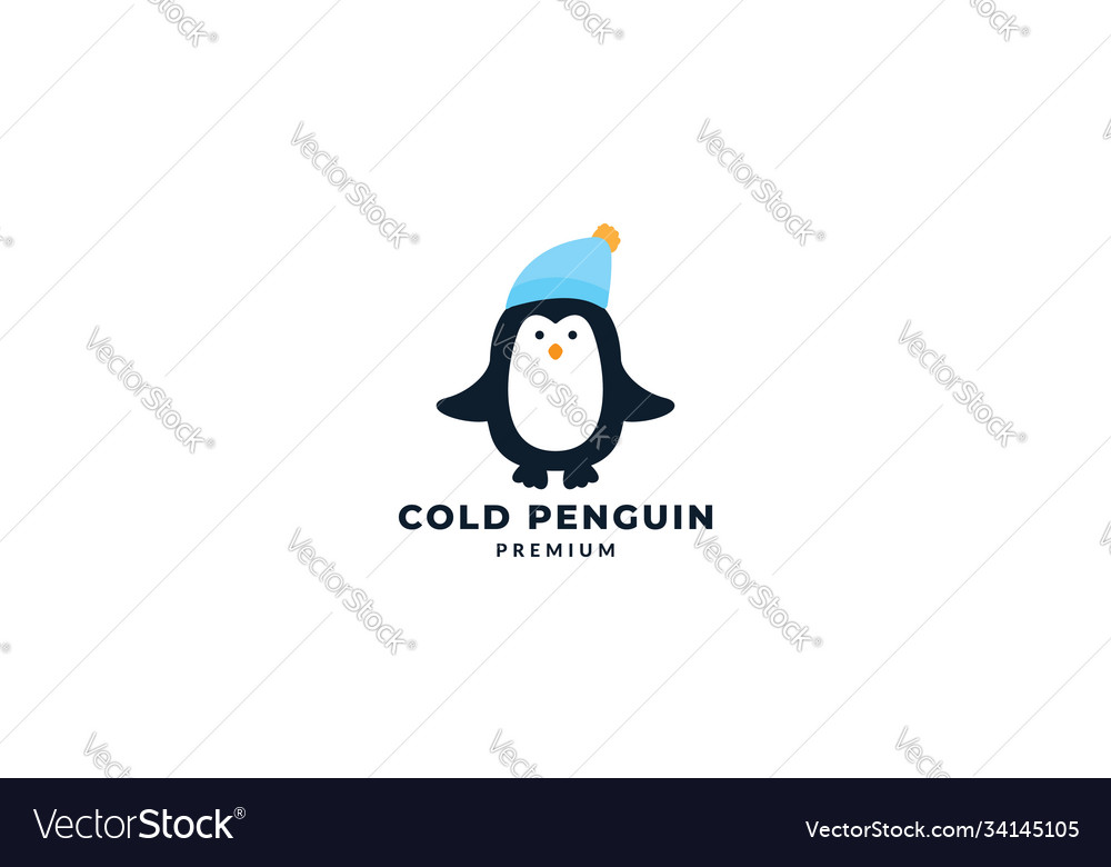 Penguin with warm hat cute cartoon logo icon