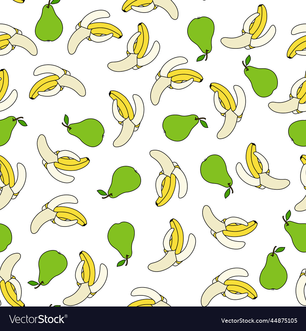 Seamless pattern with pears and bananas