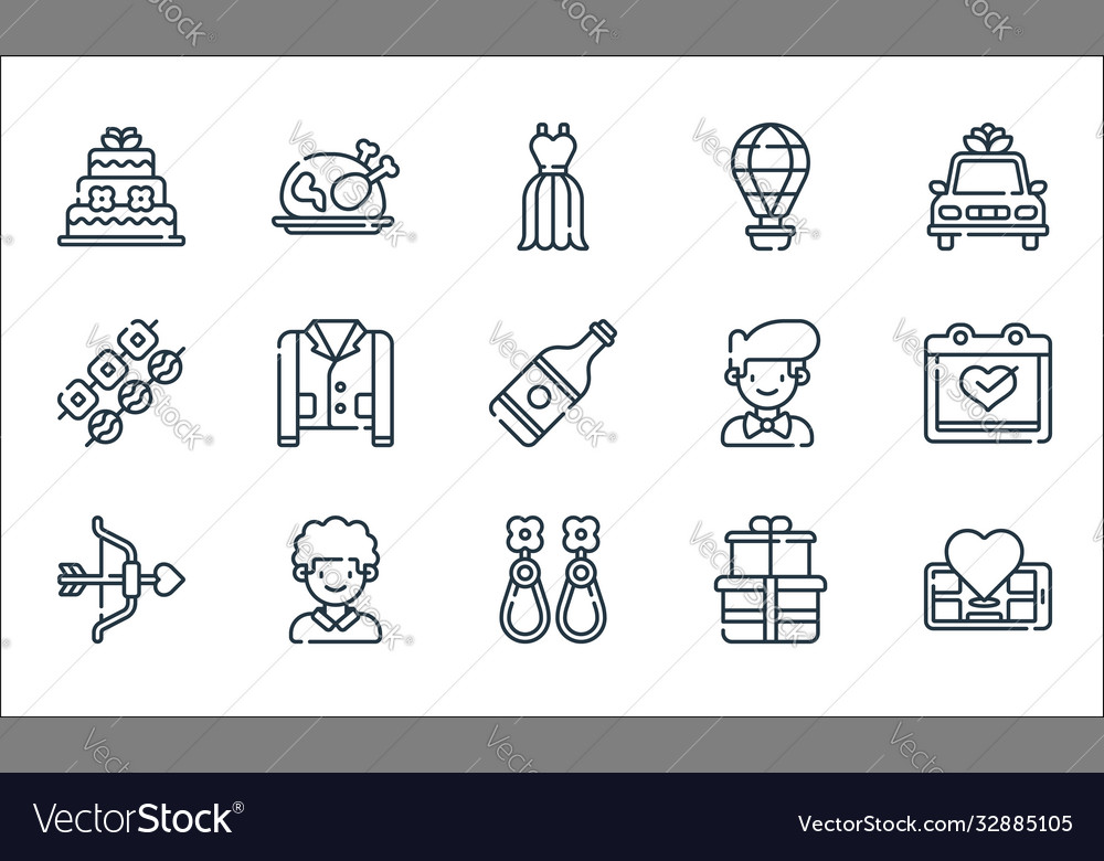 Wedding line icons linear set quality