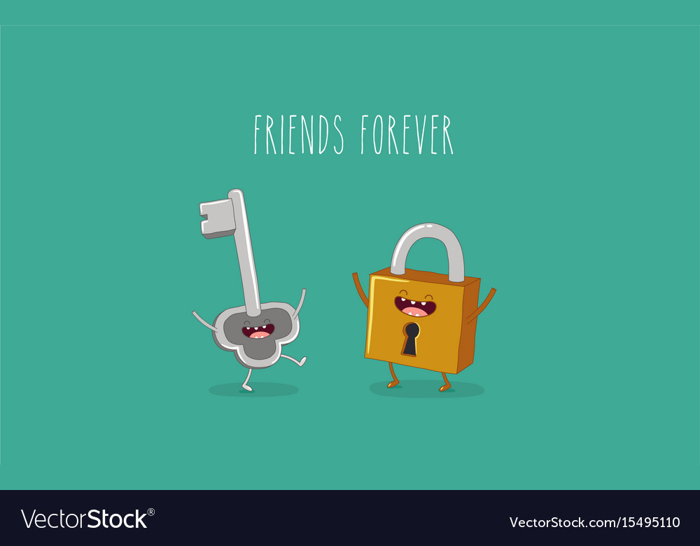 Funny key and lock friends forever Royalty Free Vector Image Funny key and lock friends forever Royalty Free Vector Image