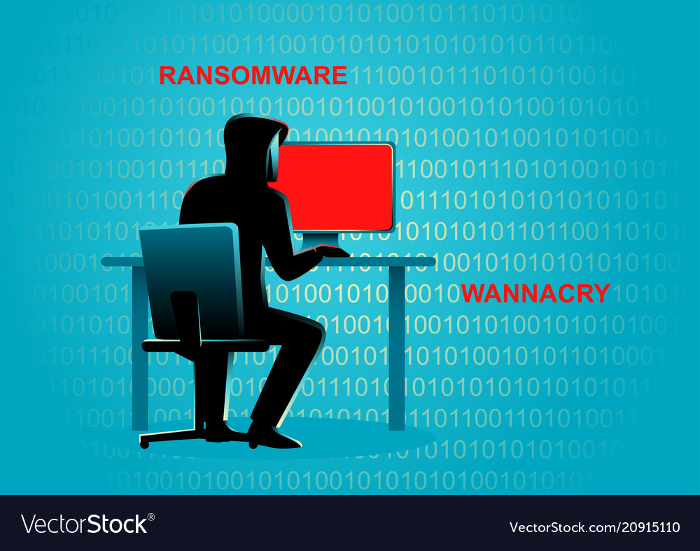 Hacker hinter Desktop-Computer vector image Hacker hinter Desktop-Computer