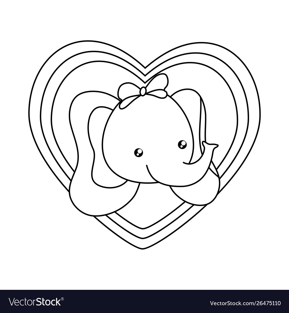 Head cute little elephant baby in heart