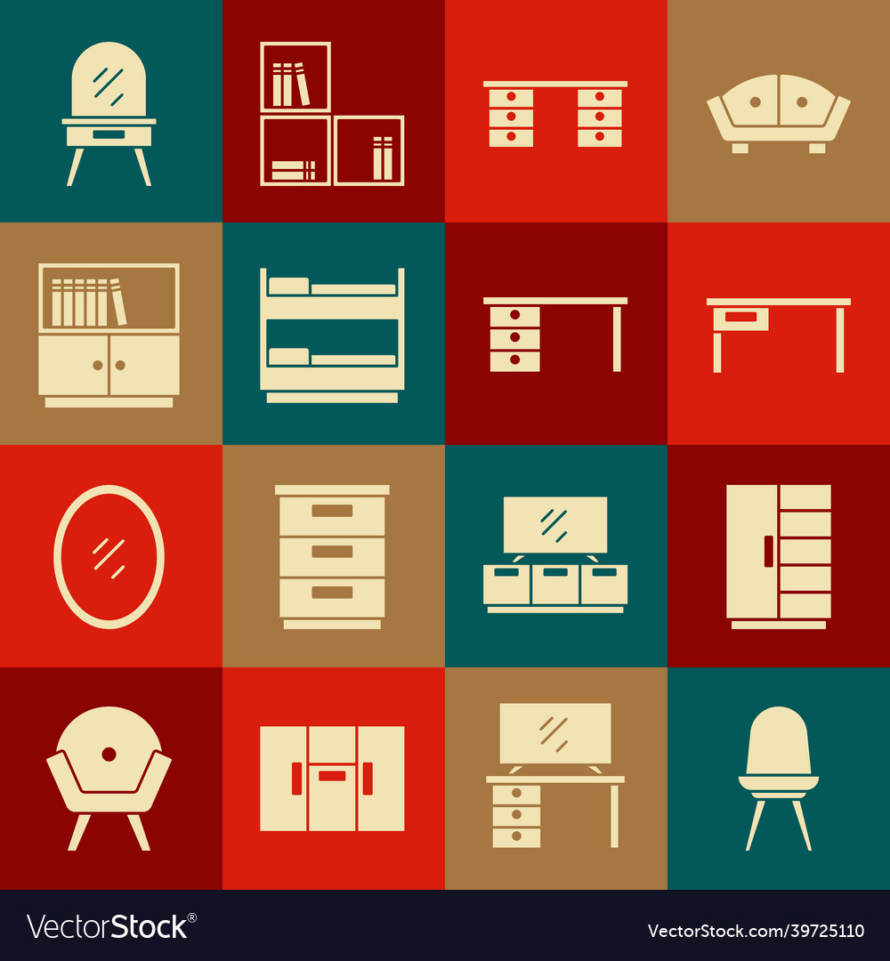 Set Chair Wardrobe Office Desk Bunk Bed Royalty Free Vector