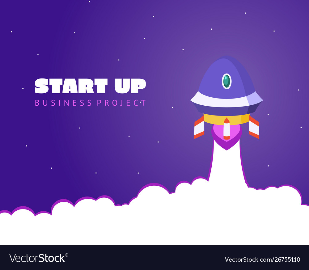 Start up concept space background with rocket vector image Start up concept space background with rocket