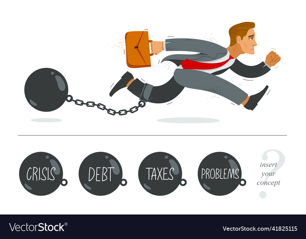 Business man run with a shackles and weight