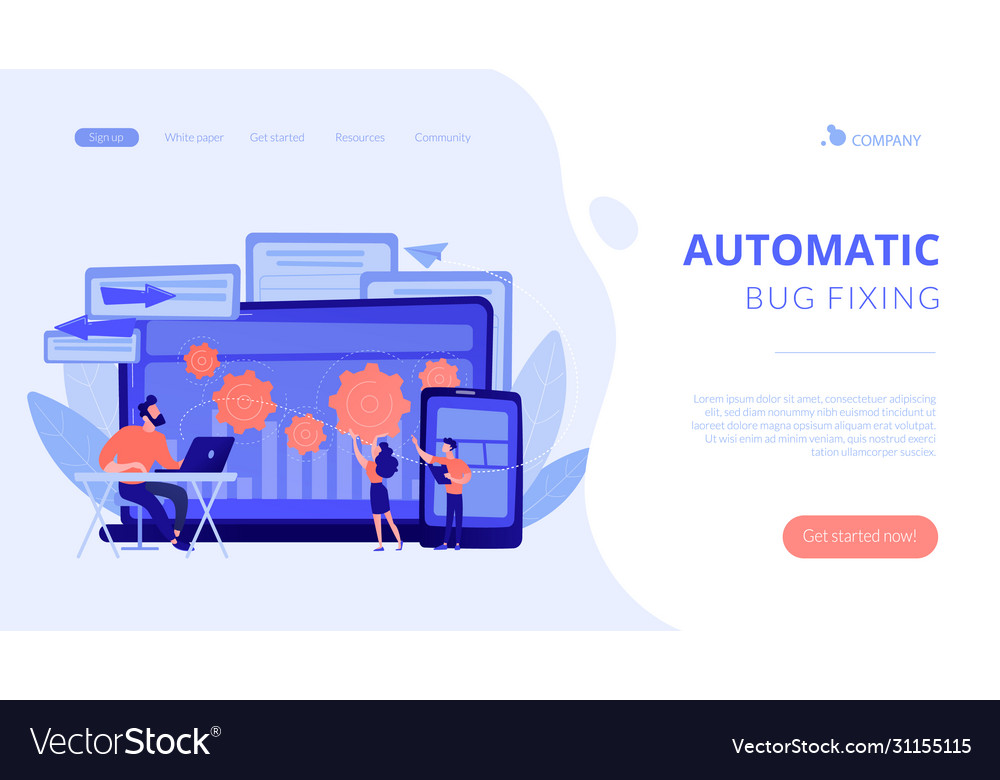 Cross platform bug founding concept landing page vector image Cross platform bug founding concept landing page