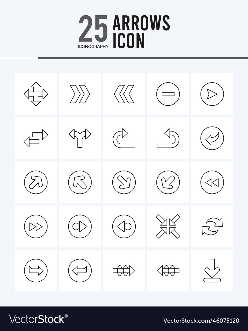 25 arrows outline icons pack Royalty Free Vector Image